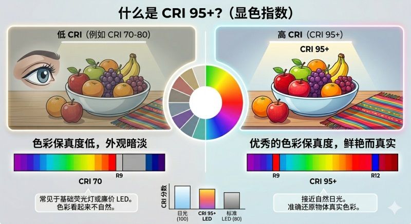 什么是 CRI 95+?為什么它是商業照明的“金標”?
